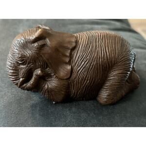 Vintage Red Mill Mfg USA Sleeping Elephant Wood Pecan Shell Figure
